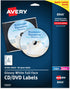 Avery Printable Full-Face CD Labels, Glossy White, 20 Disc & 40 Spine Labels, Permanent Adhesive