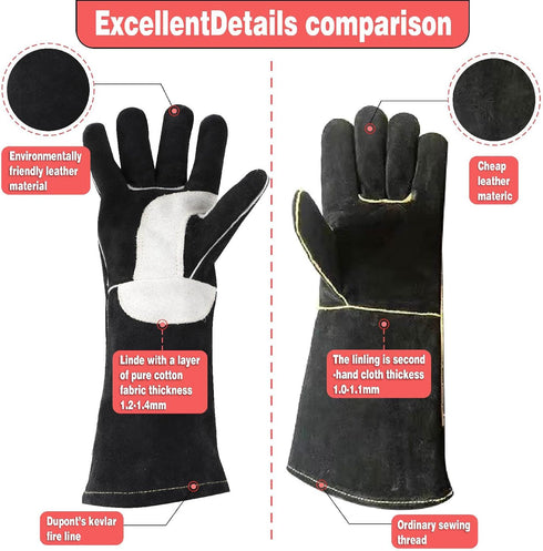 YESWELDER Leather Forge MIG Welding Gloves, Heat Resistant Black Gloves for Grill/BBQ/Oven