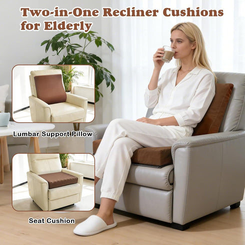 CRAURU 2-in-1 Recliner Cushions for Elderly Egg Crate Foam Seat Cushion and Ergonomic Back Support Pillow Non-Slip
