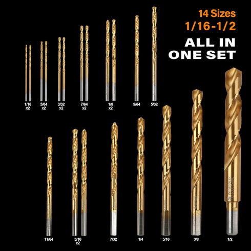 M35 Cobalt Drill Bit Set 20PCS (1/16"-1/2") High Speed Steel Jobber Length Kit for Hardened Metal with Index Storage