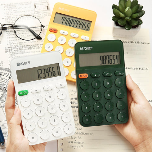 M&G Desk Calculator, 12 Digit with Large LCD Display, Automatic Sleep, Portable Cute for School Home Business (White)