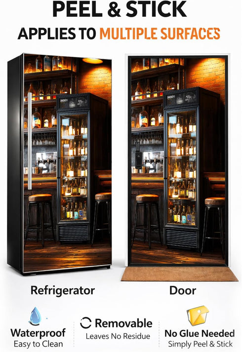 KKYEJLQYI 70.86 23.3 Inches, Self Adhesive Refrigerator Cover x Peel and Stick Fridge Door Sticker, Decorative