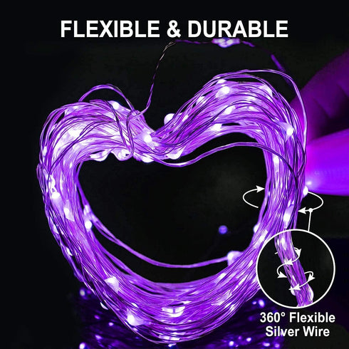 2 Pack 33ft 100 8 JMEXSUSS Solar Fairy Lights Outdoor, LED Purple Christmas Lights, Waterproof Modes Purple Solar Light