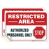 Restricted Area Authorized Personnel Only Stop Sign, 10x7 Inches, 4 Mil Vinyl Decal Stickers, 2 Pack, Made in USA