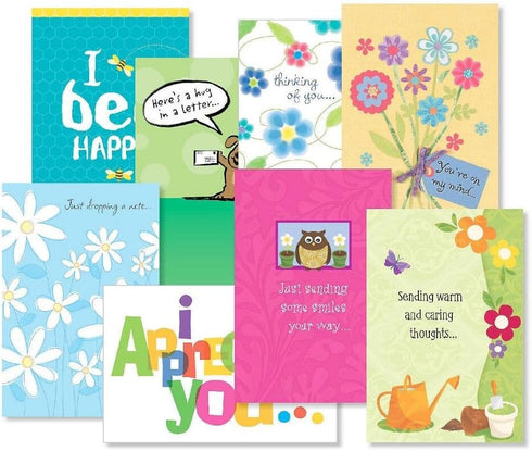 Thinking of You Greeting Cards Variety Value Pack I, Set of 16 (8 Designs), Large 5" x 7" Cards, Sentiments Inside