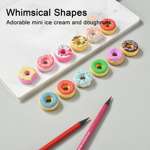Donut Erasers for Kids, Bulk 24 Pieces, 3D Cute Fun Food Erasers for Party Favors, Classroom Prizes