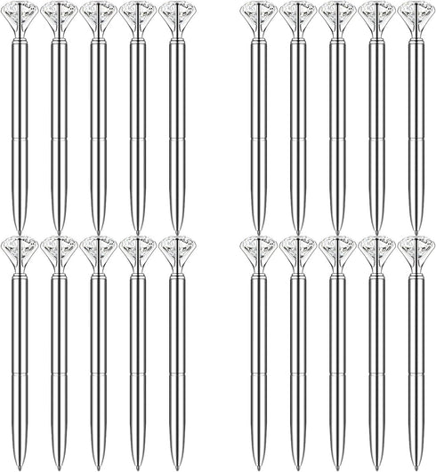 PASISIBICK 20 Silver Diamond Pens, Cute Beautiful Ballpoint Pens for Women, Wedding Coworkers Crystal Gifts