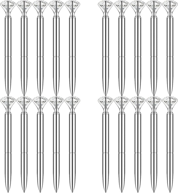 PASISIBICK 20 Silver Diamond Pens, Cute Beautiful Ballpoint Pens for Women, Wedding Coworkers Crystal Gifts
