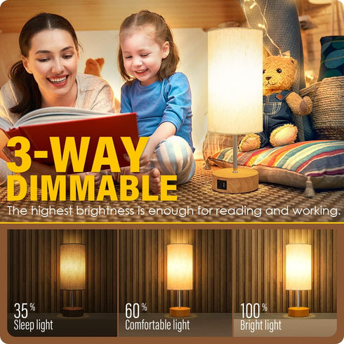 Yarra-Decor Bedside Lamp with USB A+C Charging Ports & AC Outlet, Touch Control Table Lamp for Bedroom, 3 Way Dimmable