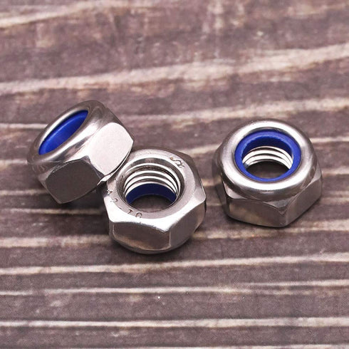 M10-1.5 Nylon Insert Hex Lock Nuts, 10 pcs, 304 Stainless Steel 18-8 Locknut, Bright Finish, DIN985