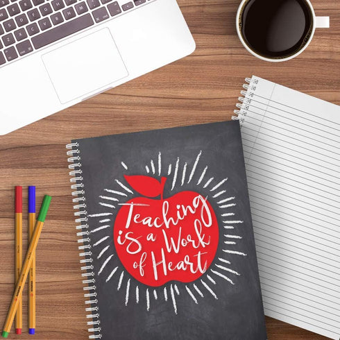 Softcover Work of Heart Teacher Spiral Notebook, 8.5" x 11", 120 College Ruled Pages, Durable Gloss Laminated Cover