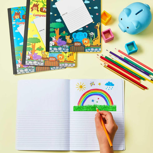 Dunzoom 6 Pack Primary Composition Notebook, K-2 with Picture Space, Pre-K Grades K-2 Primary Journal Composition Books