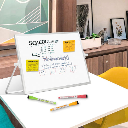 Dry Erase Magnetic White Board, 16" x 12" - Double-Sided Desktop Whiteboard with Stand for Home & School