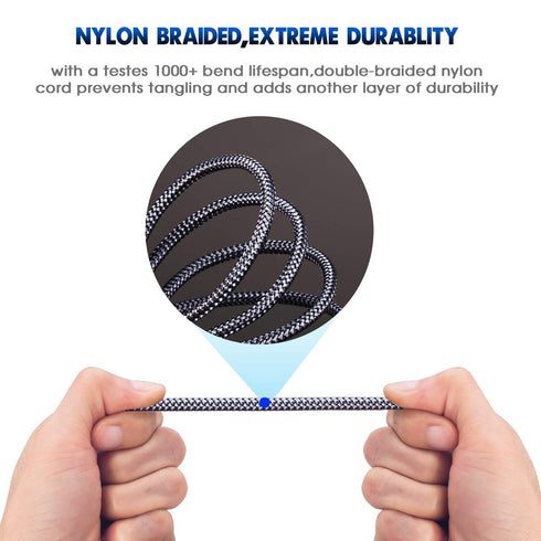 3.5mm 1Ft, More(1Ft/0.3M,Silver) Tan QY Nylon Braided Aux Cable Audio Auxiliary Input Adapter Male to Male Cord