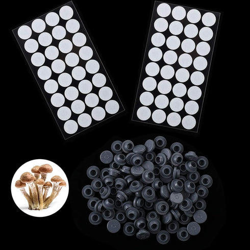 Zonon 64 Pcs Synthetic Filter Paper Stickers, 0.3 Um Filter Disc for Mushroom Cultivation with 100 Rubber Stopper