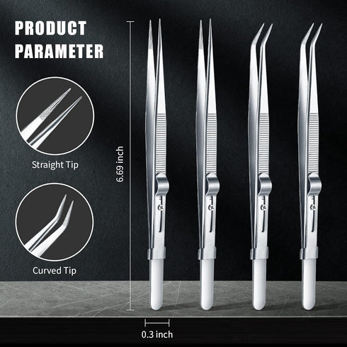 4 Pieces Precision Soldering Tweezer ESD Industrial Electronic Tweezers Tool Set Include Fine Point Tip Straight Tweezer and Locking Curved Tip Precision Tweezer for Jewelry Makeing Craft
