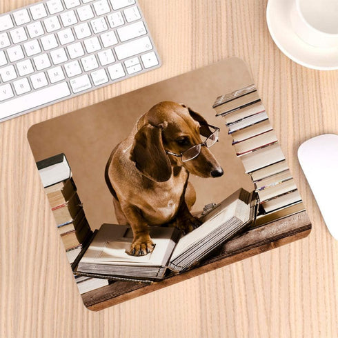 Dachshund Book Worm Gaming Mouse Pad, Personalized Non-Slip Rubber Mouse Pad for Computers, 9.5 x 7.9 Inch, Puppy