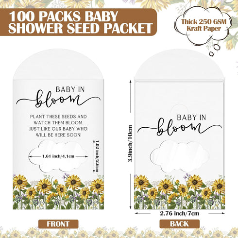 Fumete 100 Pcs Baby Shower Party Favor Baby Shower Seed Packet Baby in Bloom Kraft Bags with Window Seed Envelopes Resealable Seed Organizer Storage Bag for Gender Reveal Party, No Seed (Sunflower) by Fumete