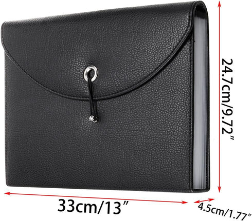 BTSKY PU Leather Expanding File Folders - 13 Pockets A4 Letter Size Accordion Business Document Organizer with