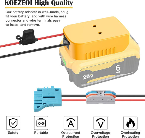 Power Wheels Adapter for Dewalt 20V Battery, Converter Kit with Fuse, Switch, and 12AWG Wire Harness Connector