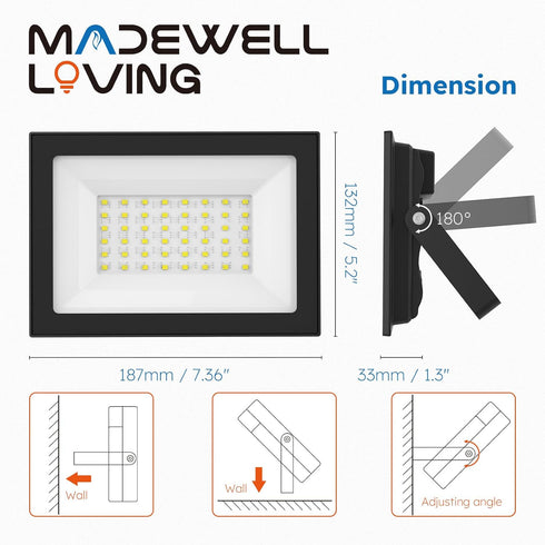 2-Pack 50W 9000 IP66 5000K LED Flood Lights Outdoor Lumens Super Bright Security Lighting, Waterproof, Daylight