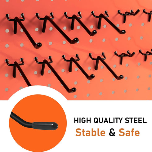 60PCS Heavy Duty Black Pegboard Hooks, 6 Inch Pegboard Wall Hook for Kitchen Store Organizer