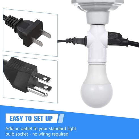 Feekoon 4 Pcs E26 Light Socket Adapter, 3 Prong Light Bulb Outlet to Plug Splitter Converter for Garage Porch (White)