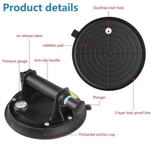 8" Heavy Duty Suction Cup Lifter | 1 Pack Industrial Glass Vacuum Suction Cups with Pressure Gauge