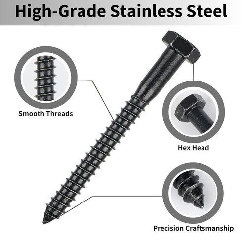 Party Animal Hex Head Lag Screws 1/2" x 1-1/2" - 20PCS Stainless Steel Black Zinc Lag Bolts for Wood Projects