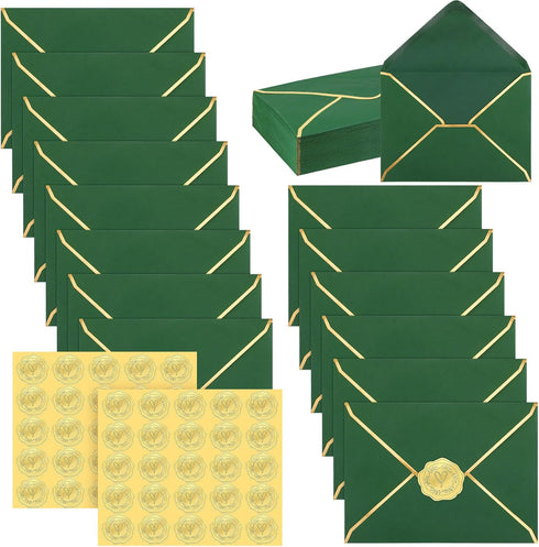 Teling 50 Pcs A7 Envelopes 5 x 7 Card Envelopes and 50 Pcs Gold Embossed Wax Seal Envelopes for Graduation Invitation