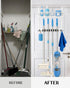 4 4 Lorbro Over the Door Broom Holder with Cleaning Supply Organizer, Wooden Mop and Broom Holder Wall Mount, Grips