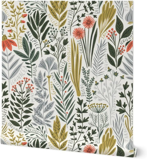 Spoonflower Removable Wallpaper Swatch - Green Red Mint Plants Garden Vegetables Herb