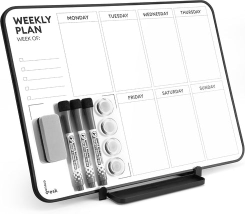 Double Sided Weekly Dry Erase Board with Stand, 16"x12", To-Do List Calendar White Board for Home Office