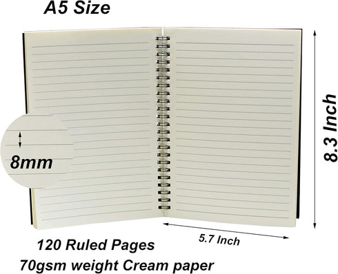 Yansanido Spiral Notebook, 6 Pcs A5 Craft Softcover, 60 Sheets -120 Pages, 6 Color Journals for Study