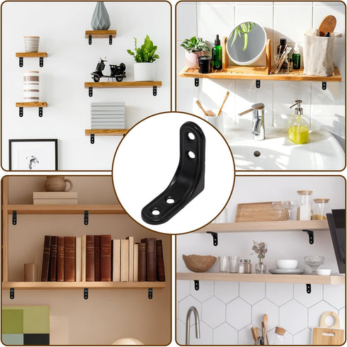 OYWOBET 8pcs 2 Inch 90 Black Heavy Duty L Brackets, Wall Mount L Corner Brackets Degree Shelf Support, Small Right