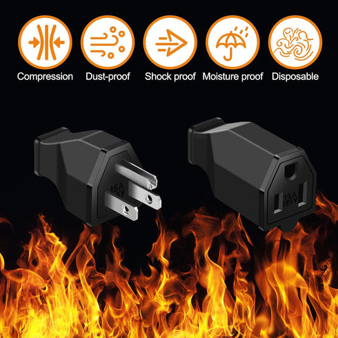 Treela 5 Sets Extension Cord Plug Replacement - 125V 15A 2 Pole 3 Wire Male Plug and Female Connector Replacement