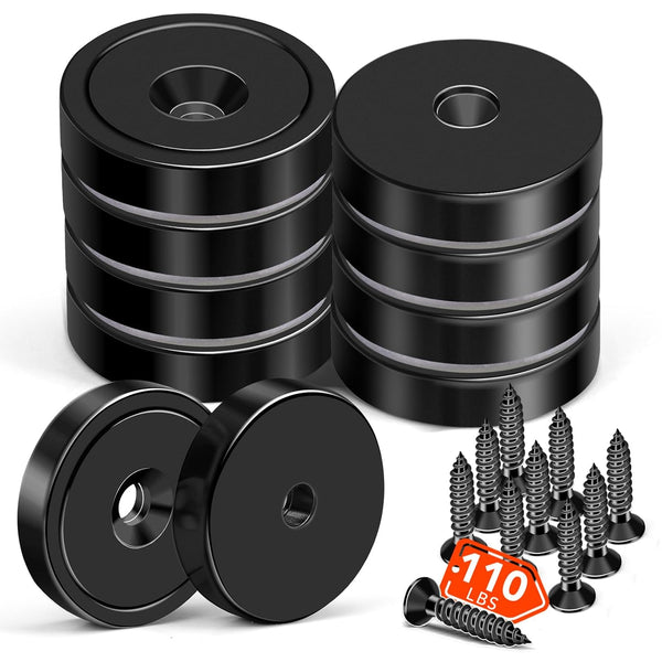 MIKEDE 110LB Strong Magnets, Heavy Duty Black Neodymium Cup Magnets with Countersunk Hole, 10 Pack