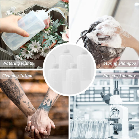 4 Packs 250ml Plastic Wash Bottle with Squeeze Dispenser, White Tattoo