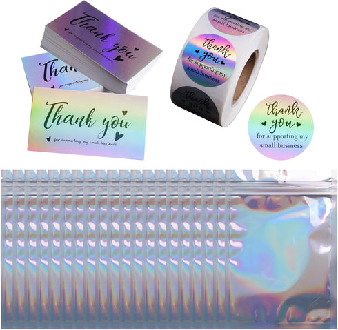 Gvhntk 620pcs Thank You Business Cards & Stickers Set - Gold Foil, 100
