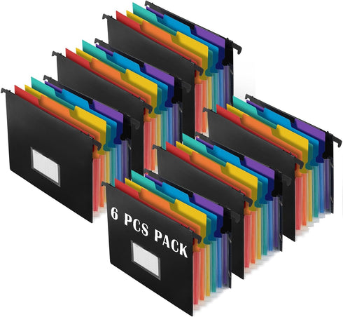 TRANBO 2-in-1 Expanding Hanging File Folders, 7 Pockets, Extra Capacity Accordion Organizer, Letter Size - 6 Pack