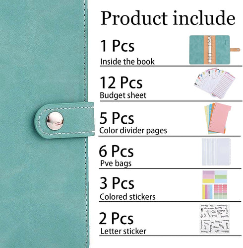 Divguf A6 Set, 6-Ring 12 5 6 Budget Binder Soft PU Leather Notebook with Budget Sheets, Colorful Divider Pages, PVC
