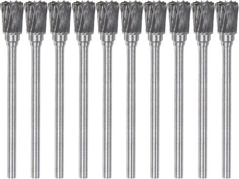 10pcs Carbide Rotary Burrs, 3/32" (2.35mm) Shank, 1/4" (6mm) Head Double Cut Inverted Cone N Shape Die Grinder Bits for
