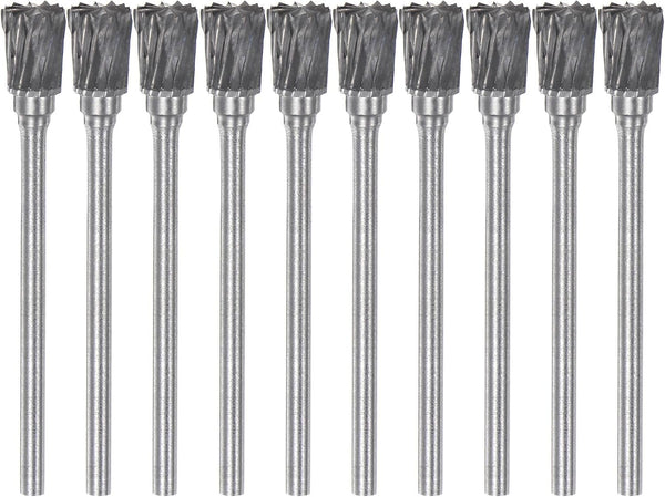 10pcs Carbide Rotary Burrs, 3/32" (2.35mm) Shank, 1/4" (6mm) Head Double Cut Inverted Cone N Shape Die Grinder Bits for