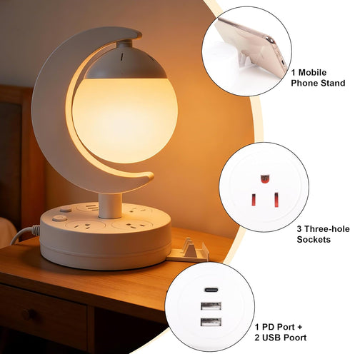 Lexvoltrix 3-Color Dimmable Table Lamp with USB Charging Port & AC Outlet, LED Desk Lamp, Eye-Caring Bedside Nightstand