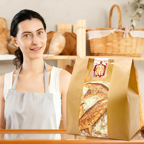 15.7x10.2x5.1in Packaging 25Pcs HiCivan Extra Large Paper Bread Bags for Homemade Bread with Window&Sticker