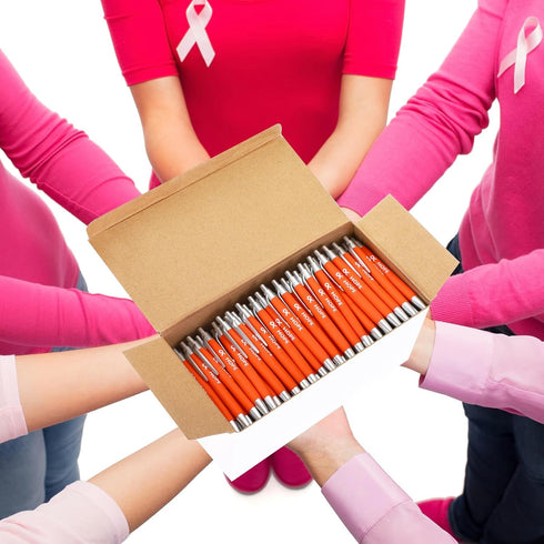 Qilery 200 Pcs Breast Cancer Pens Bulk - Pink Ribbon Retractable Ballpoint Pens with HOPE Imprint for Charity Run