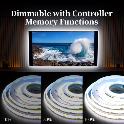 6.6ft 2M 5V 640LEDs 6000K Dimmable 93+ iNextStation USB COB LED Strip Light, Cold White USB LED Strips CRI Flexible LED