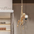 lxrnqcey E26 Vintage Monkey Pendant Light, Golden Monkey Hanging Lamp, Retro Resin Hemp Rope Chandelier, Hanging Light