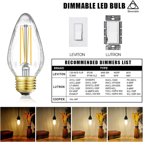 Leools E26 Vintage Edison Bulbs 8W Dimmable LED, Soft White 3000K, 800lm, 6 Pack