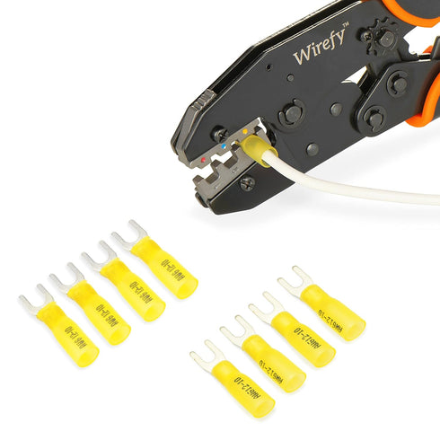 Wirefy 90 PCS Marine Grade Heat Shrink Fork Connectors #10 - Spade Fork Wire Terminals - Yellow 12-10 Gauge